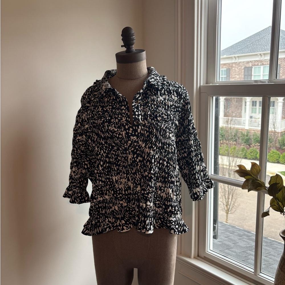 Maeve Black and White Abstract Printed Blouse